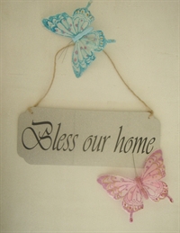 Zinkskilt "Bless our home"